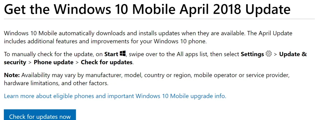 Windows 10 Mobile April Update