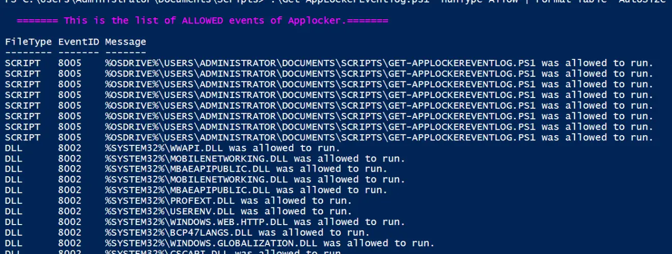 Applocker event log